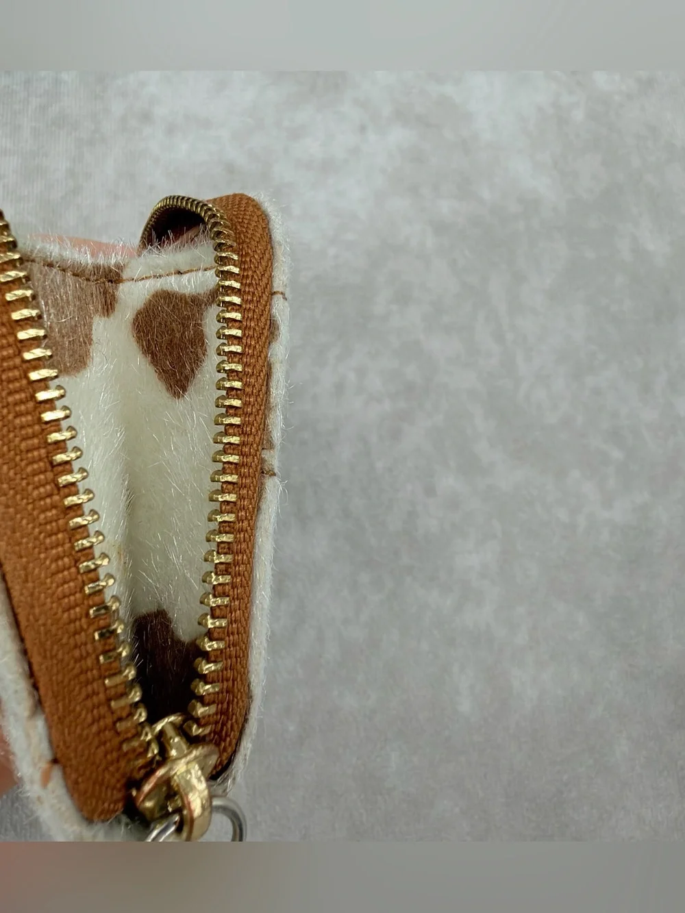 Simply Southern Tan & Cream cow print sparkly fuzzy Key Wallet Keychain